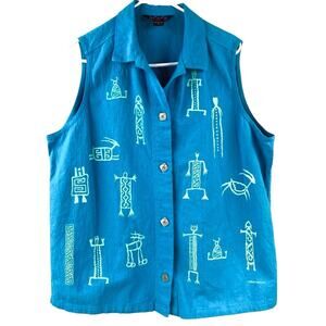 Vintage Bfofo Southwest Sleeveless Tunic Top Size L Turquoise Aztec Tribal